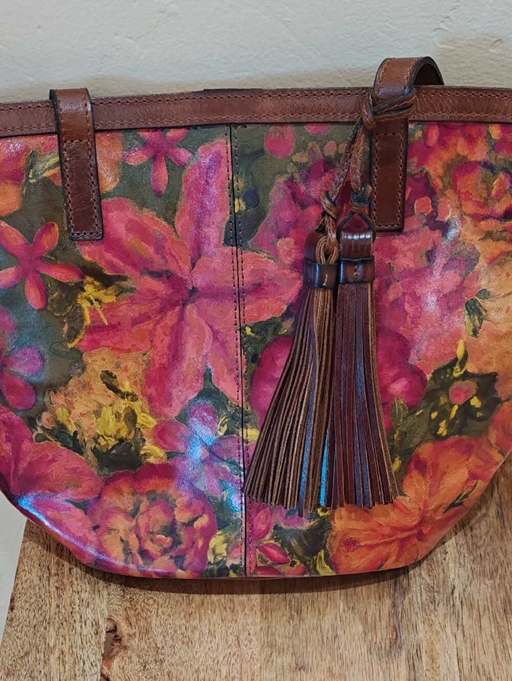 Patricia Nash Vibrant Floral Tote with Brown Trim - Picture 6 of 9